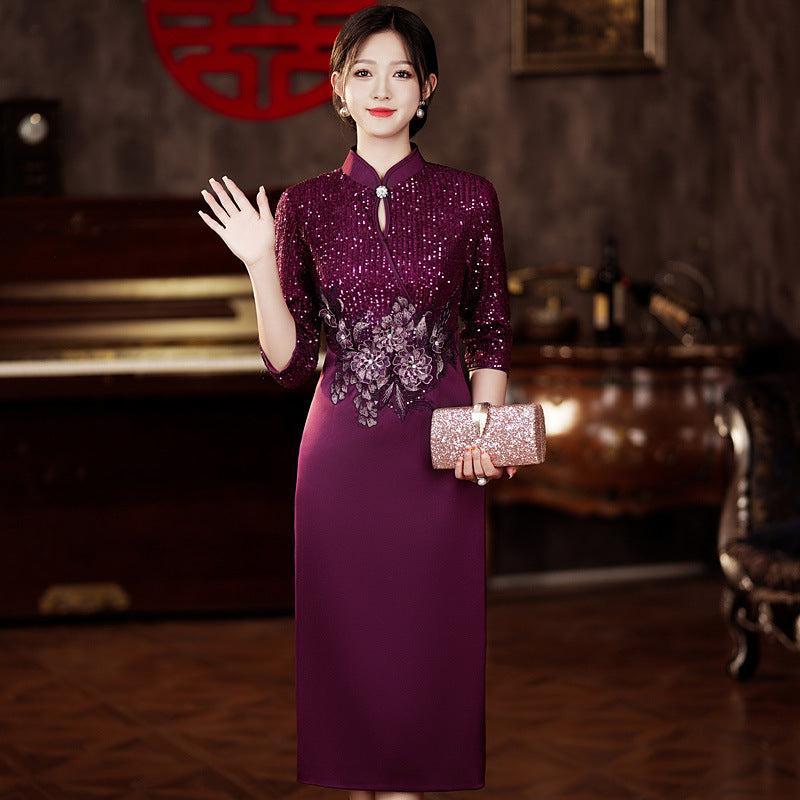 Mom-in-law Outfit Slimming Formal Dress For Weddings And Welcoming Guests