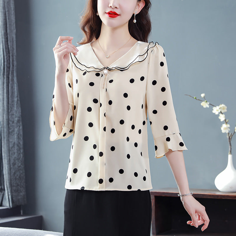 Design Doll Collar Shirt Three-quarter Sleeve Western Style Top