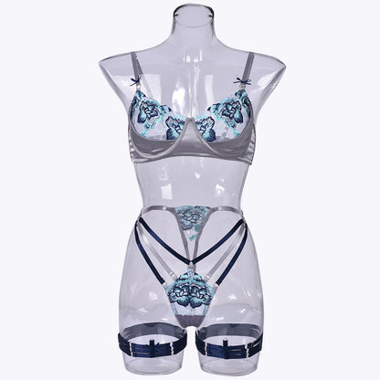 Underwear Push Up Embroidered Contrast Color Three-point Style