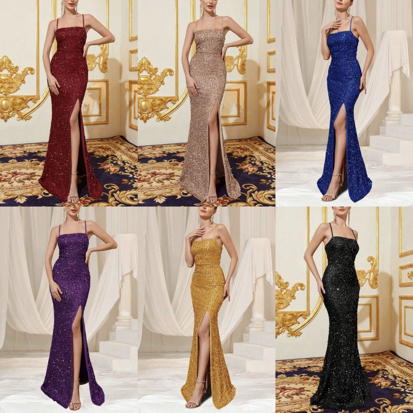 Fashionable Slip Dress With Sequins And A Slit Perfect For Formal Occasions