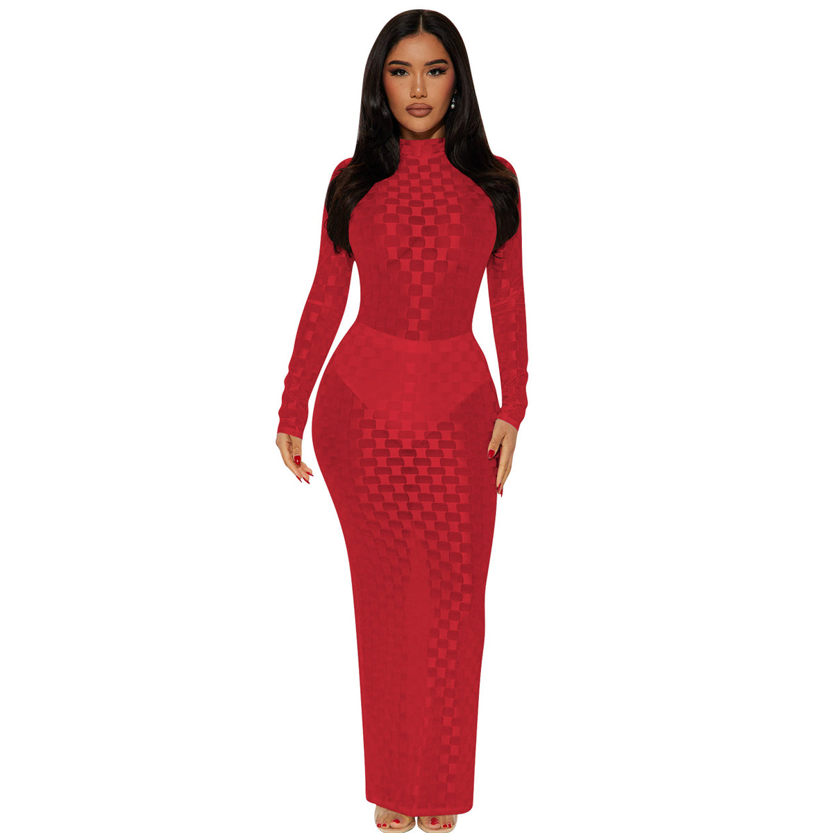 Fashionable Mesh Plaid Dress For Women