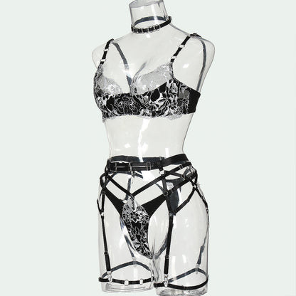 Bra Complex Artworks Embroidery Mesh Splicing Hollow Hot Underwear Four-piece Set Or Five-piece Set