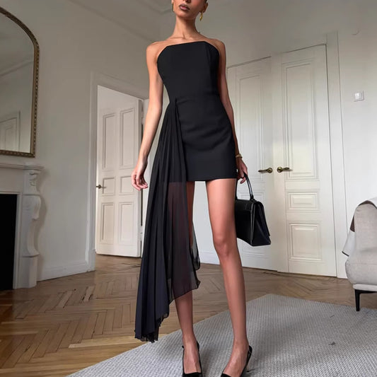 Fashion Strapless Dress With Fluttering Ribbons