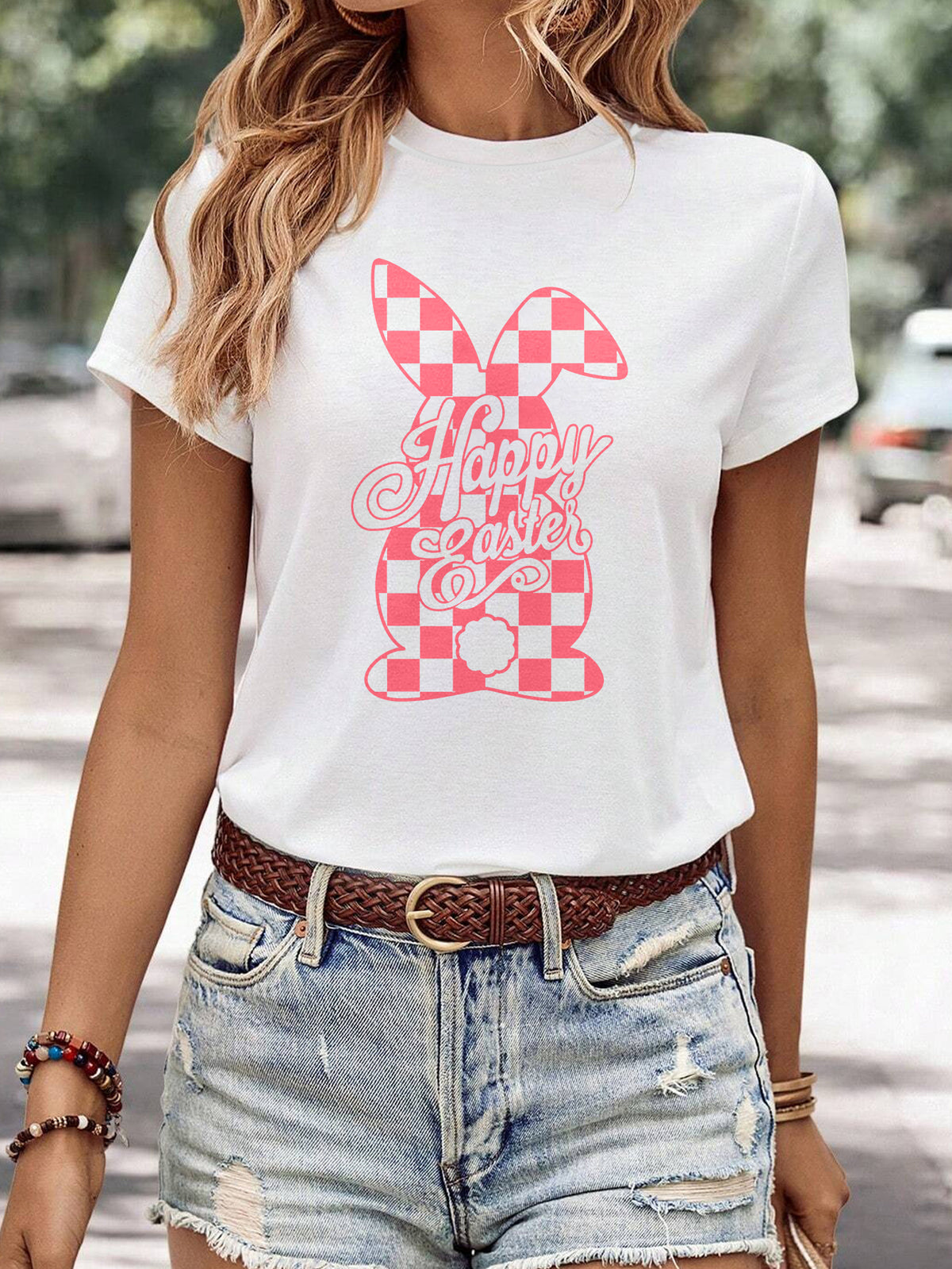 Women's Minimalist Printed Casual Round Neck Short Sleeved Shirt