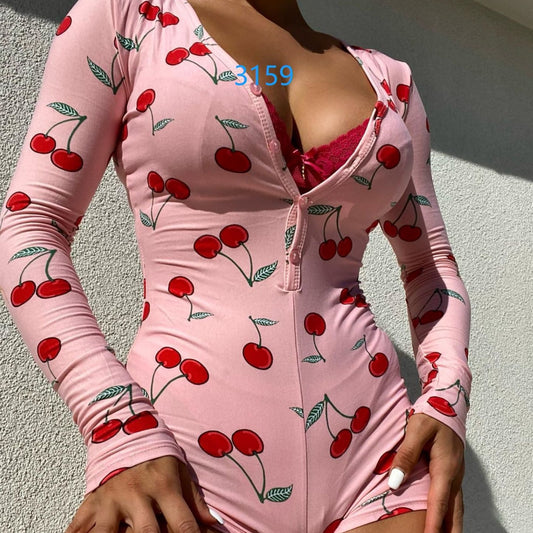 Full-body Printed Long-sleeve Underwear Bodysuit