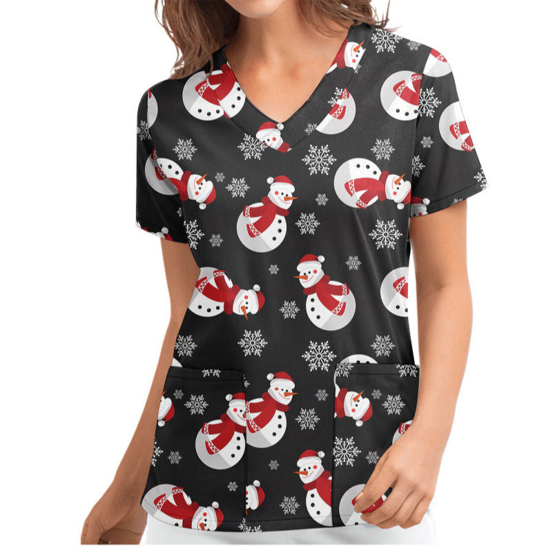 Christmas Women's Short-sleeved V-neck Protective Clothing Nursing Gown Top