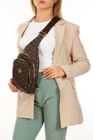 Women Brown Leather Monogram Crossbody Shoulder Bag
