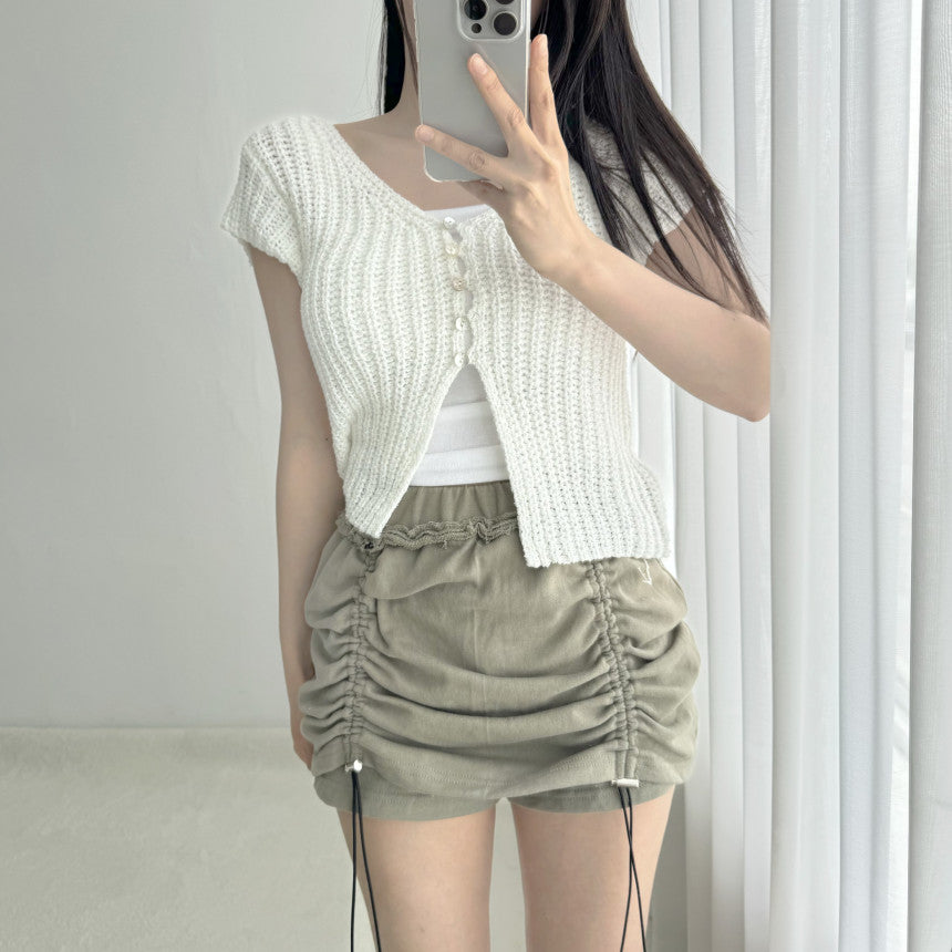 V-neck Small Breasted Split Short-sleeved Sweater Top