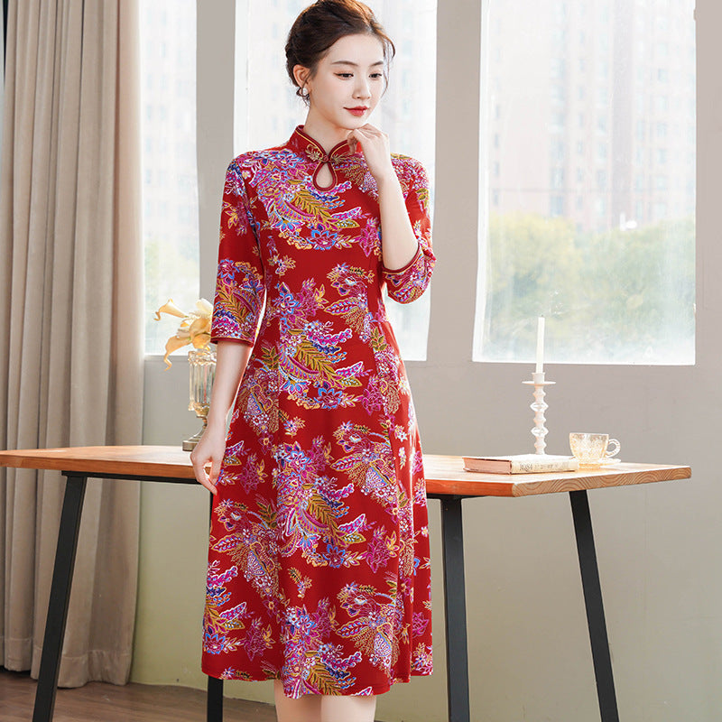 Moms SpringSummer Chinese-style Qipao Dress