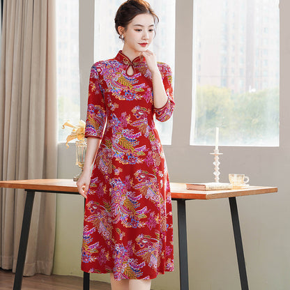 Moms SpringSummer Chinese-style Qipao Dress