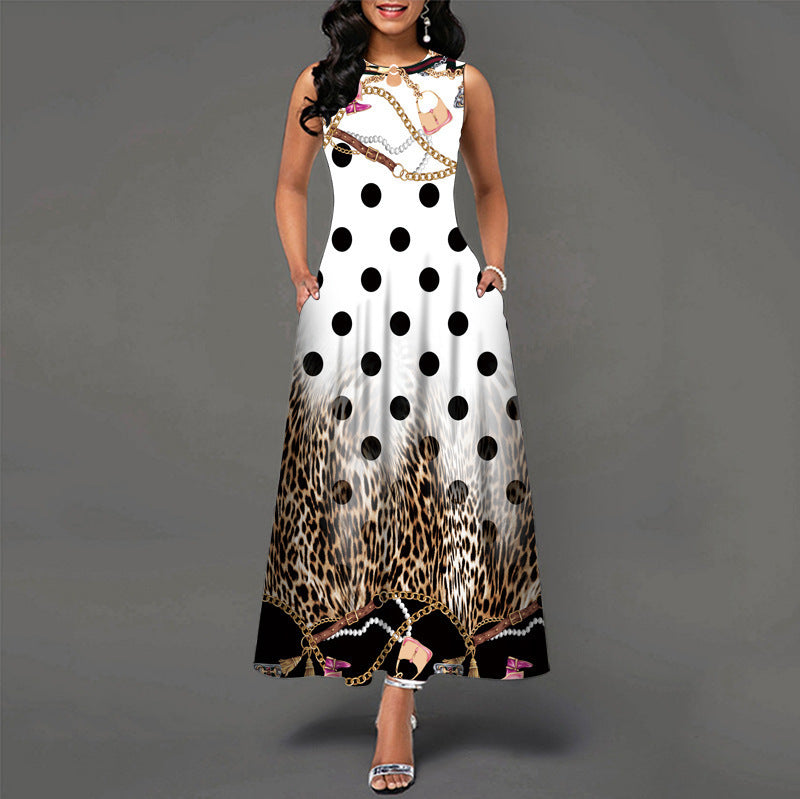 Womens Printed Crew-Neck Sleeveless Tank Dress