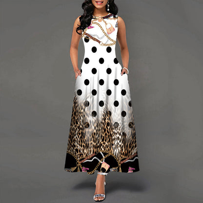 Womens Printed Crew-Neck Sleeveless Tank Dress