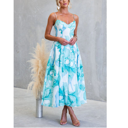 Floral Print Sweet Mid-Length Wrap Dress