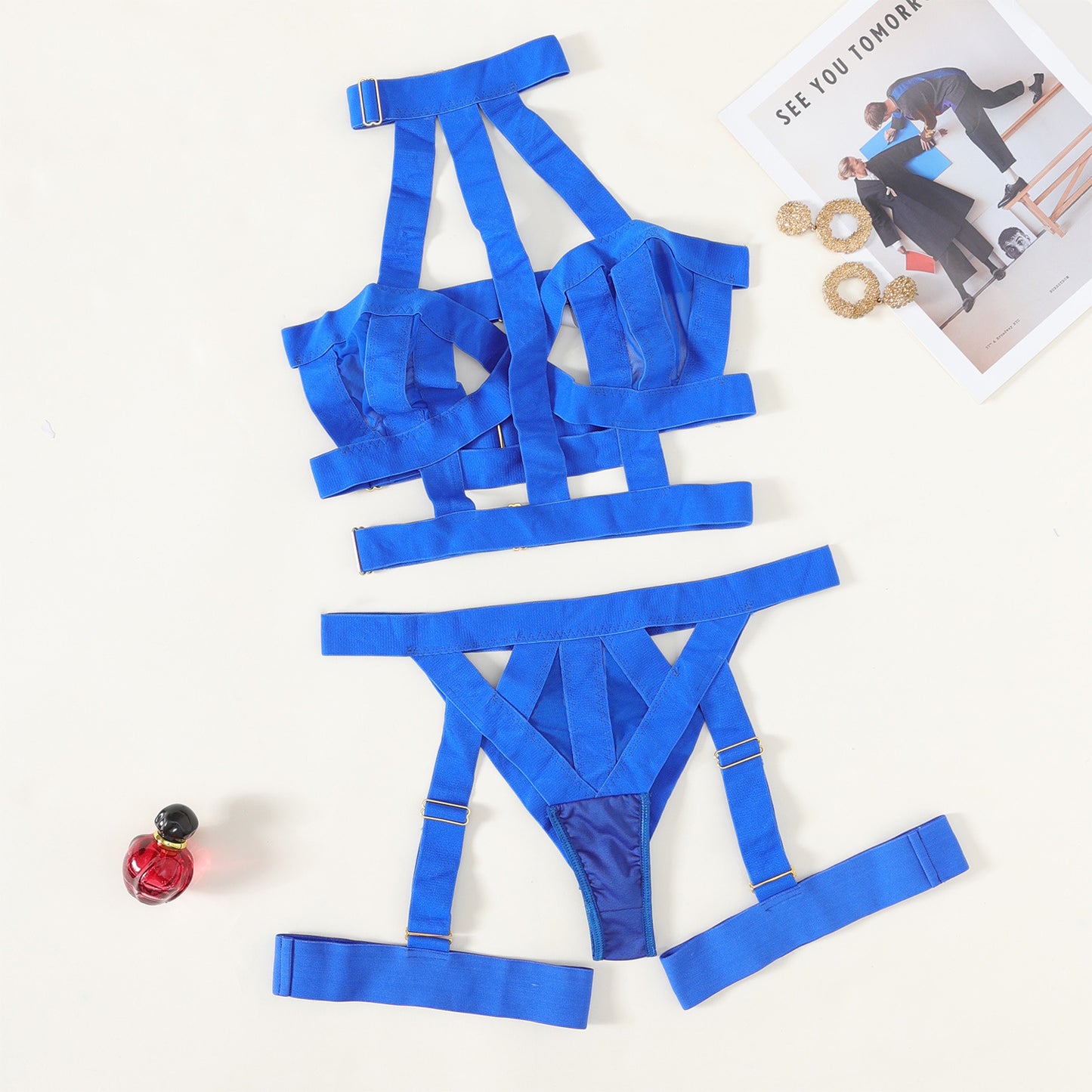 Women's Skinny Hollow-out Ribbon Matching Underwear Suit