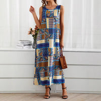 National Style Patchwork Print Dress With A Casual V-neck Design