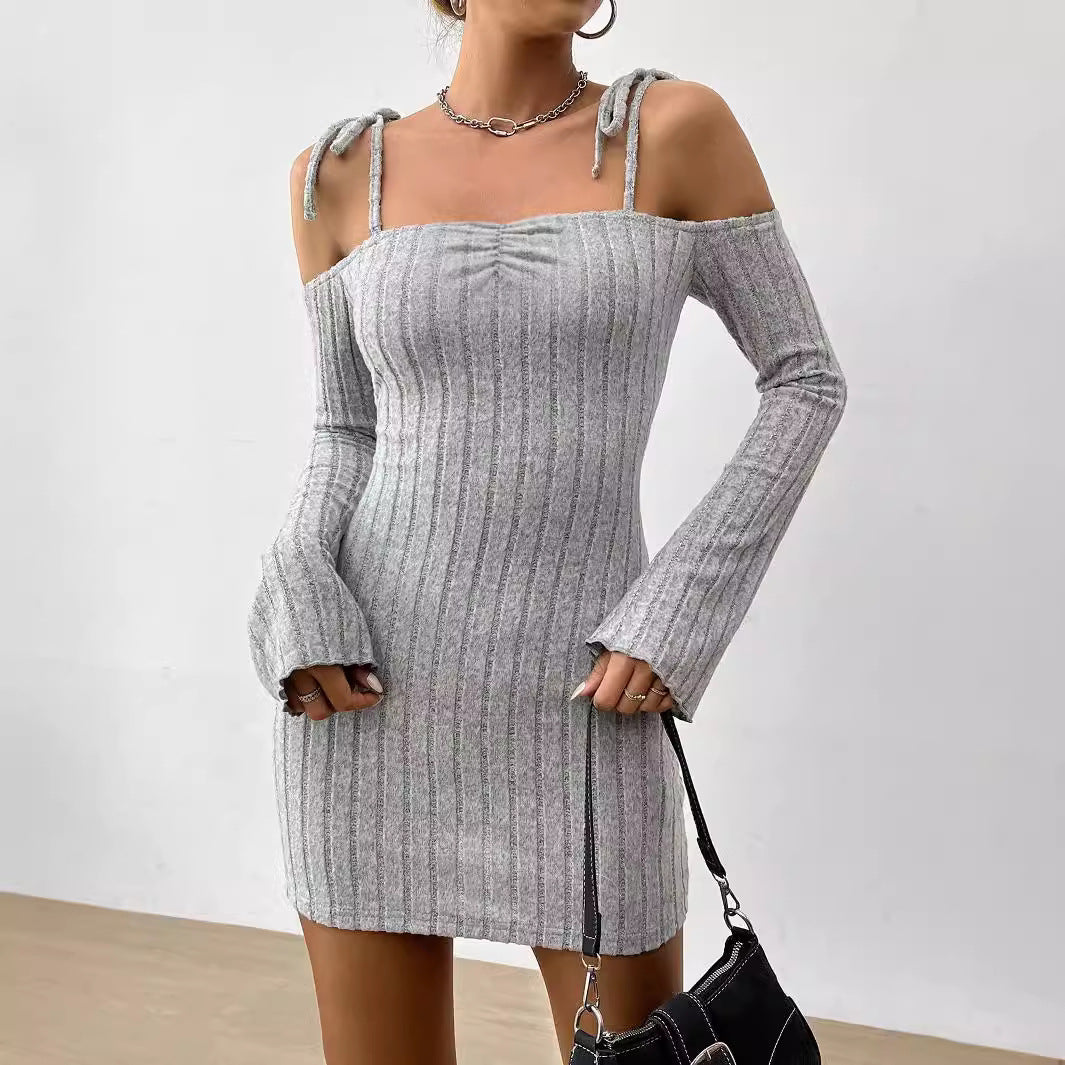 Womens Clothing Strappy Slip Dress With A Halter Neckline And A Figure Hugging Short Skirt