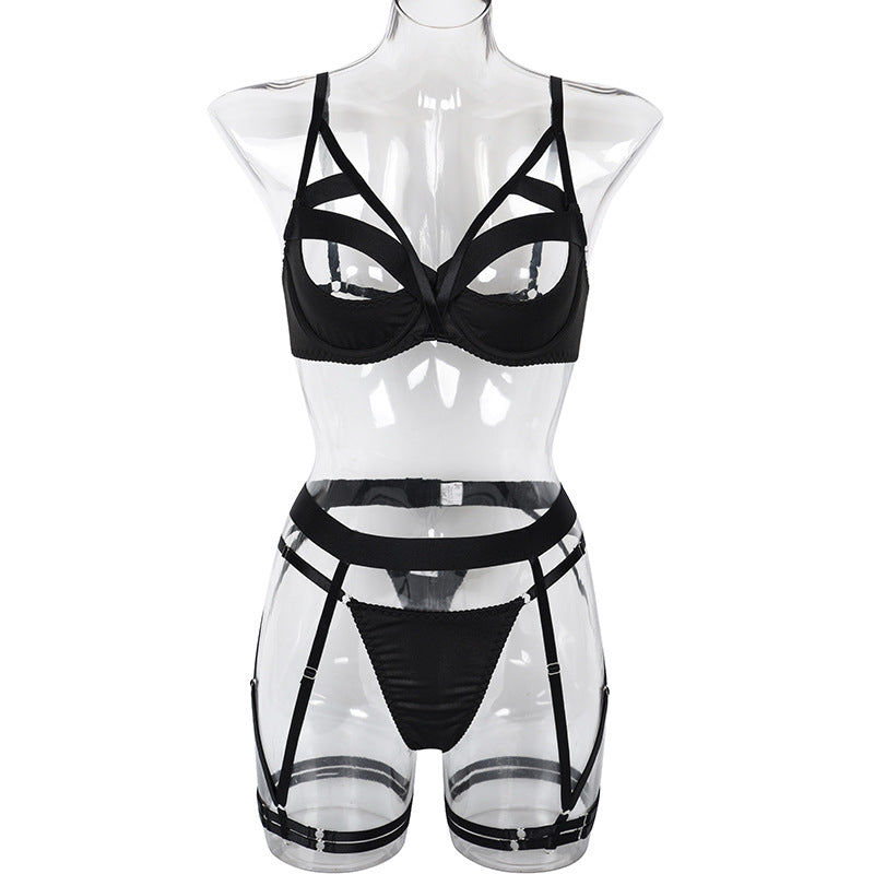 Three-piece Splicing Push-up Underwire Underwear Set