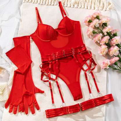 Sexy Sling One-piece See-through Strap Steel Ring Push Up Garter Underwear