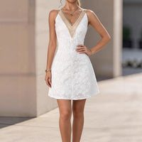 Womens Lace-Trimmed Patchwork Dress