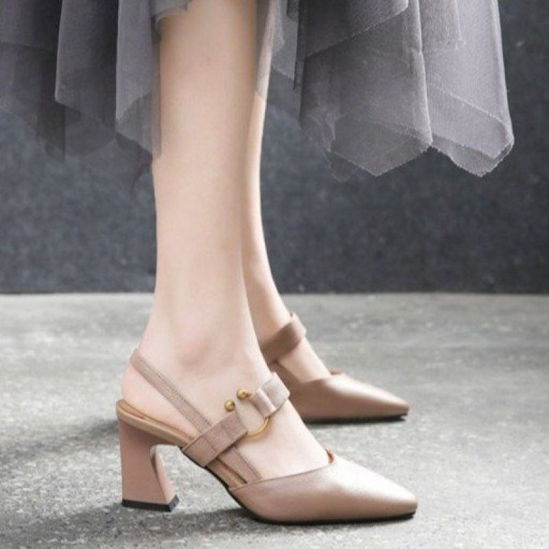 Women's Casual Square Toe Horseshoe Heel Chunky Heel Sandals