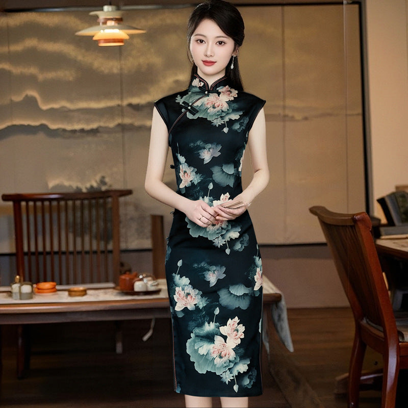 Fashionable Minimalist Chinese Style Design Slim Fit Womens Dress