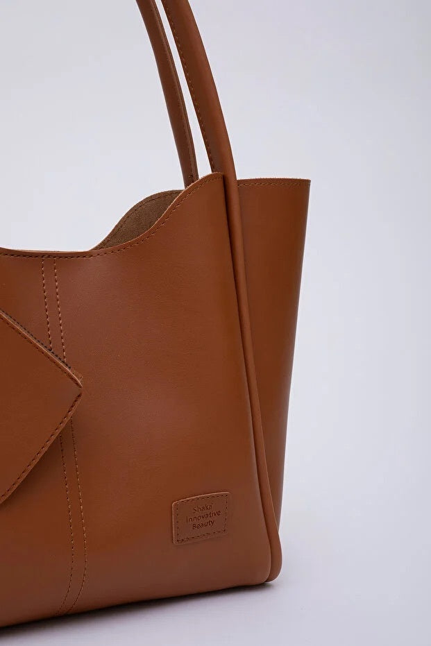 Tan Faux Leather Women Hand And Shoulder Bag