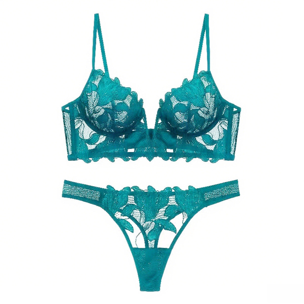 European And American Underwear Gathered Deep V Three-dimensional Embroidery Mesh