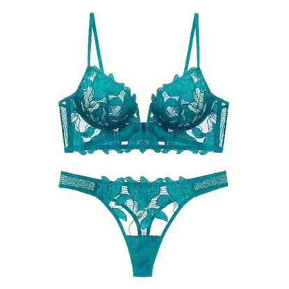 European And American Underwear Gathered Deep V Three-dimensional Embroidery Mesh