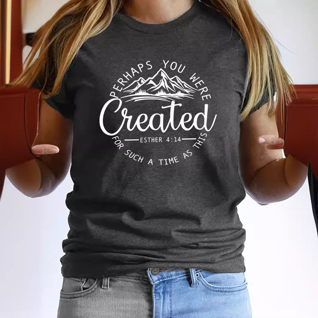 Women's Casual Round Neck Slogan Printed Short Sleeve