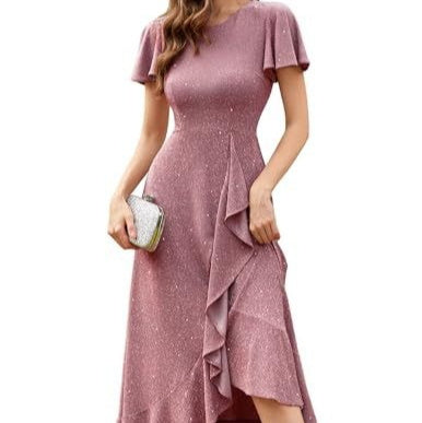 Dress With A High Slit And Sleeves