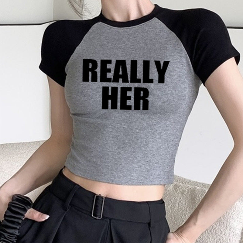 Fashion Letter Pattern Printed Short Top Navel T-shirt