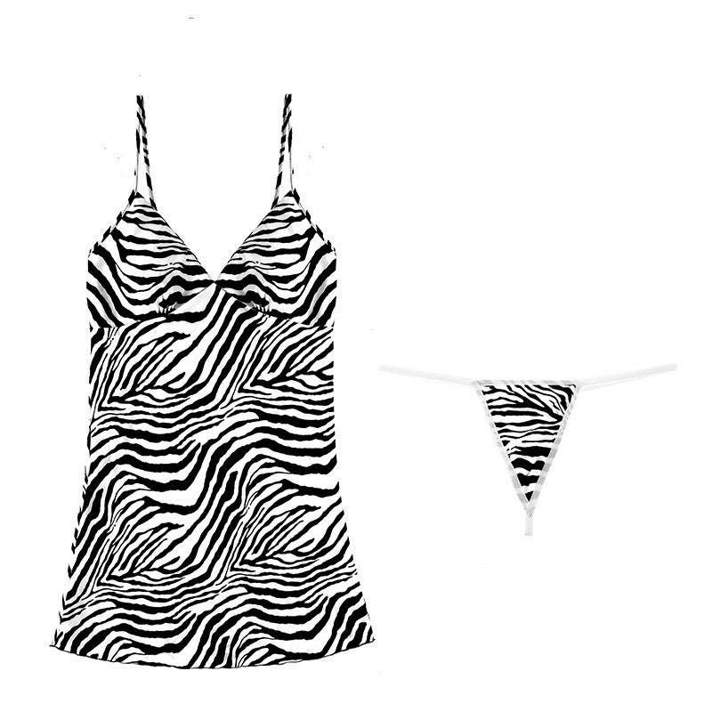 Underwear Zebra Pattern Push Up Nightdress With Chest Pad