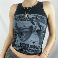 Beauty Portrait Print Fashion Round Neck Sleeveless Vest Casual Navel Cropped Top