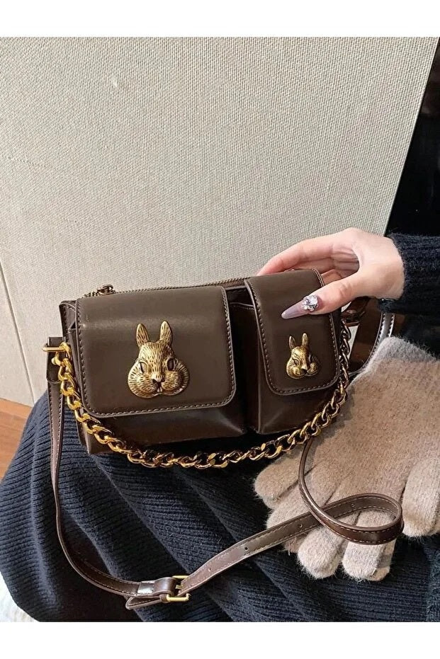 Brown Baguette Shoulder Handbag