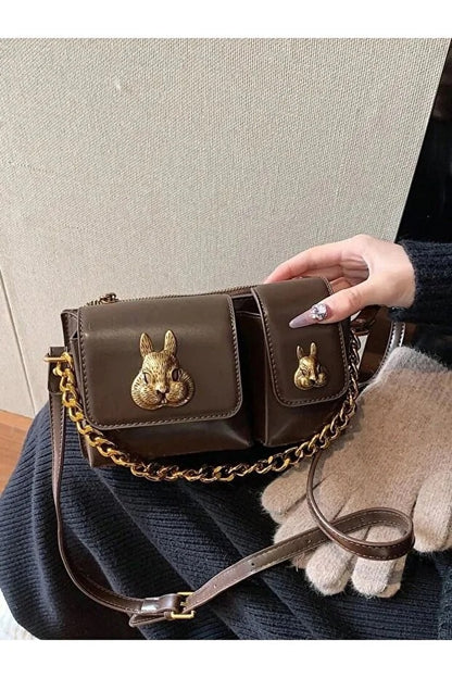 Brown Baguette Shoulder Handbag