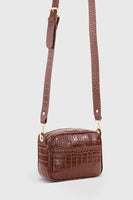 Brown Croc Embossed Crossbody Bag