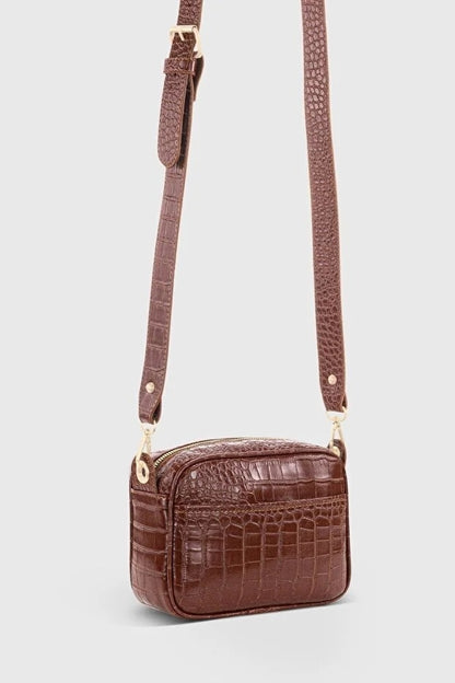 Brown Croc Embossed Crossbody Bag