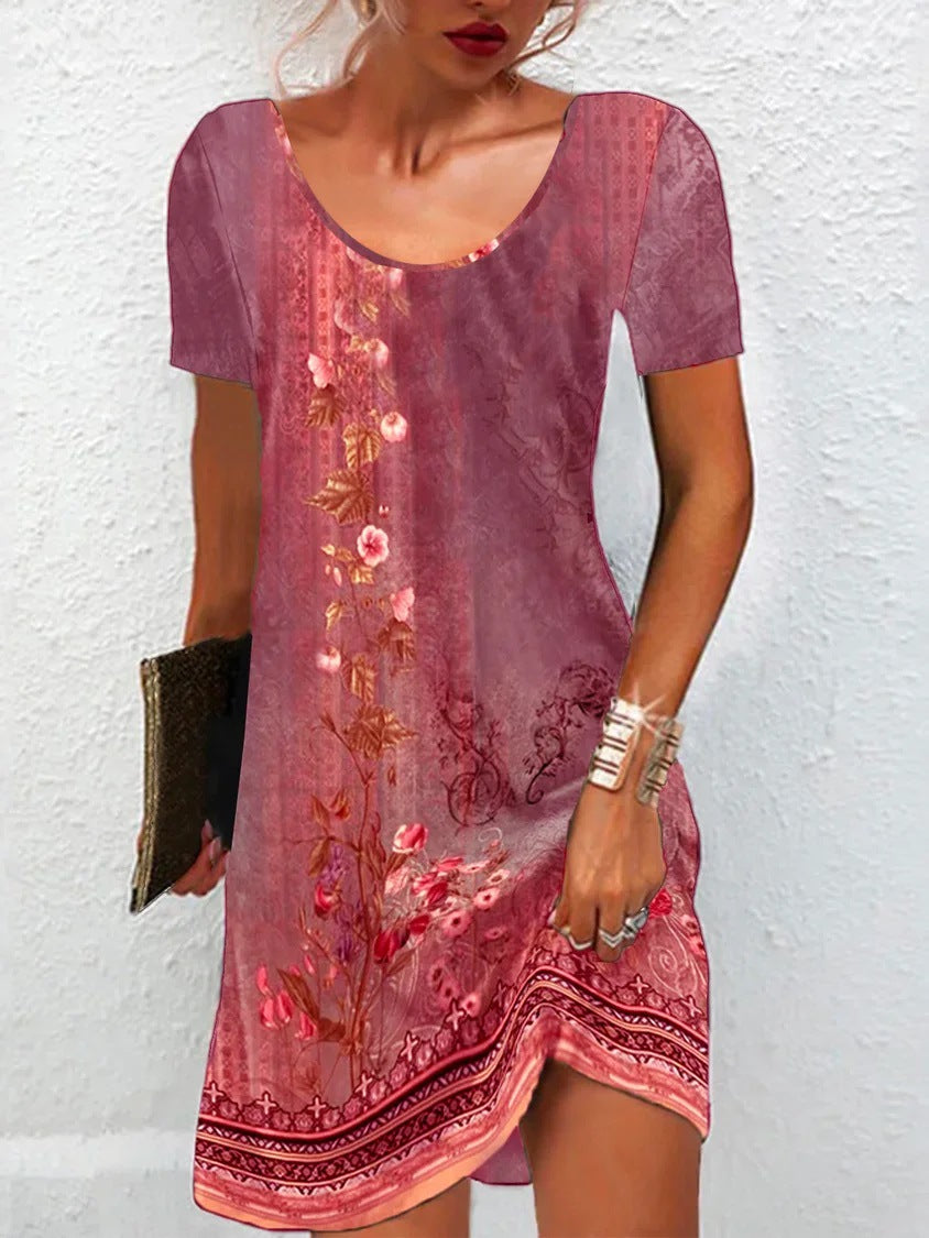 New Summer Floral Print Short-Sleeve Dress For Europe And The US