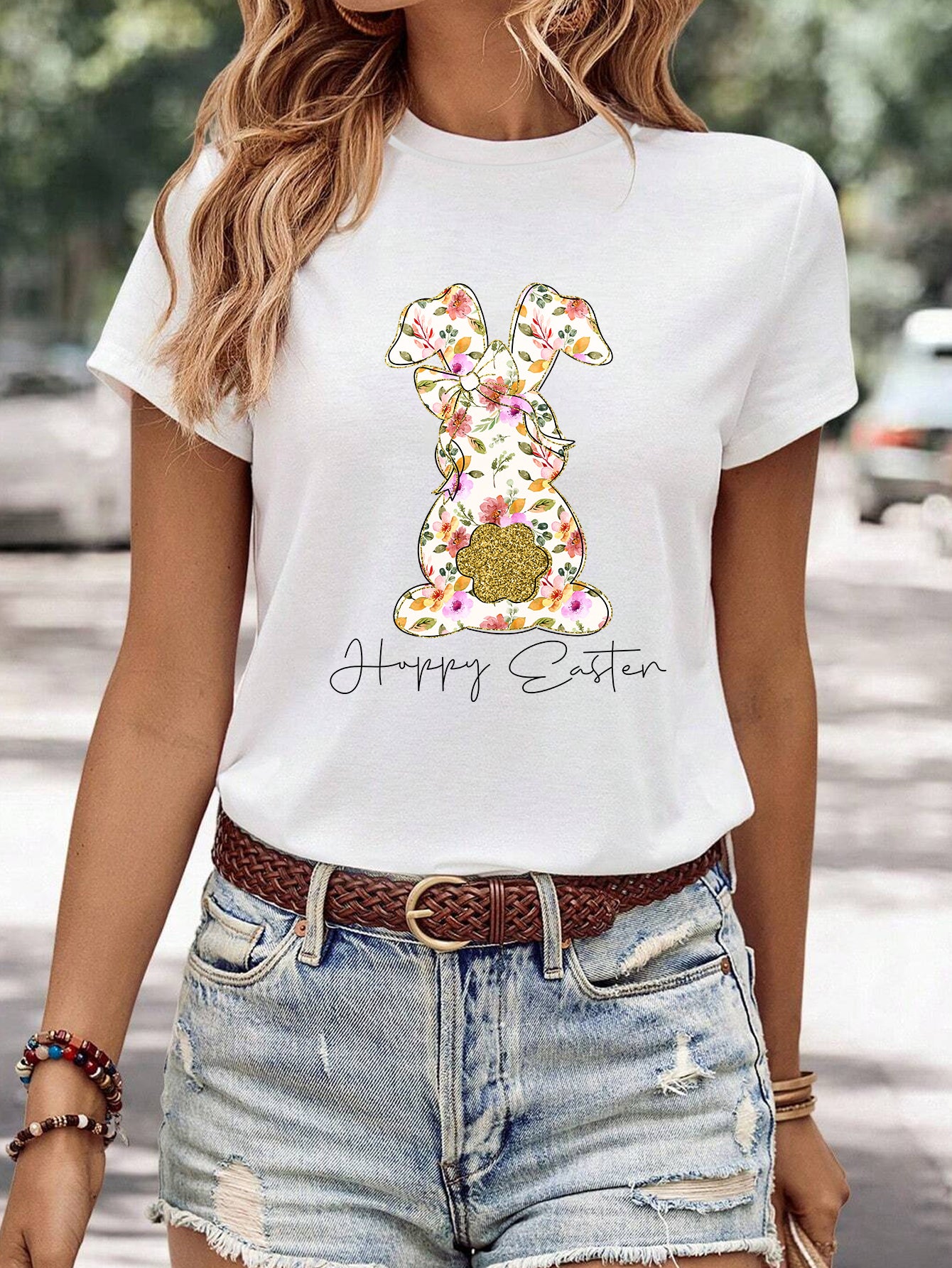 Women's Minimalist Printed Casual Round Neck Short Sleeved Shirt