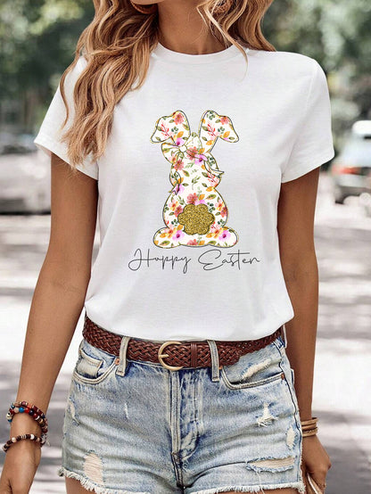 Women's Minimalist Printed Casual Round Neck Short Sleeved Shirt