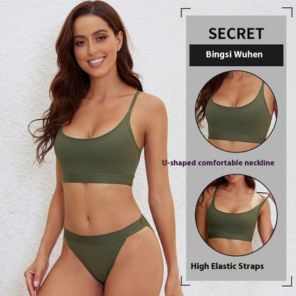Ice Silk Seamless Bra Set Women's Sling Cross Beauty Back Yoga Underwear