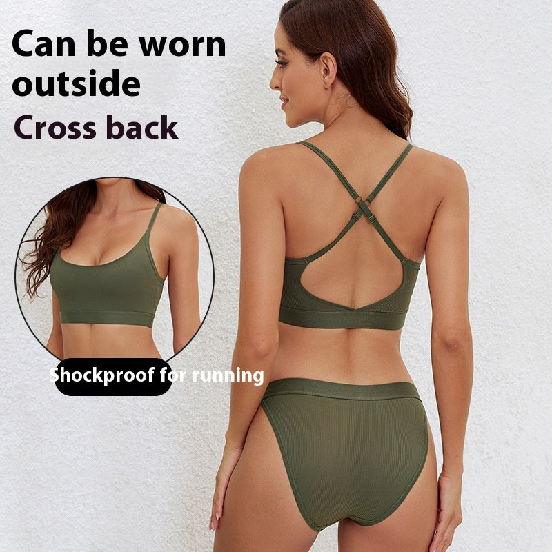 Ice Silk Seamless Bra Set Women's Sling Cross Beauty Back Yoga Underwear