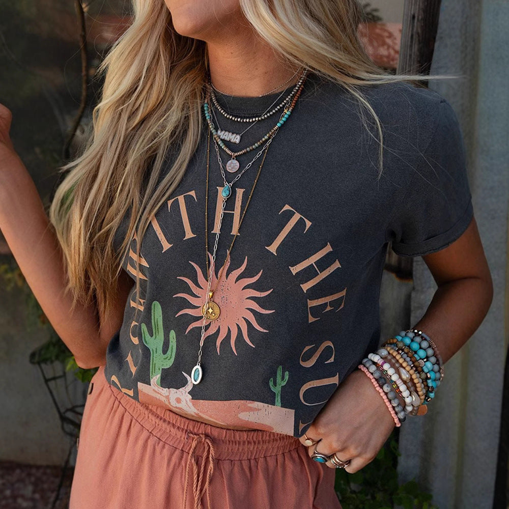 Retro Loose Three-quarter Sleeve Top