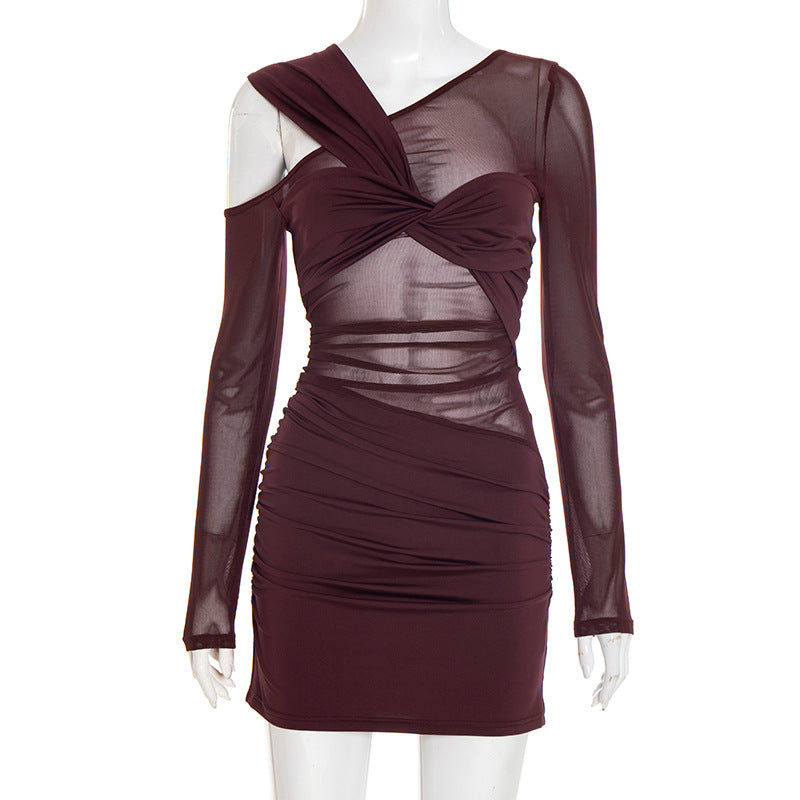 Womens Sexy Mesh Long-Sleeve Dress