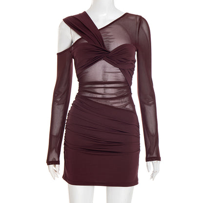 Womens Sexy Mesh Long-Sleeve Dress