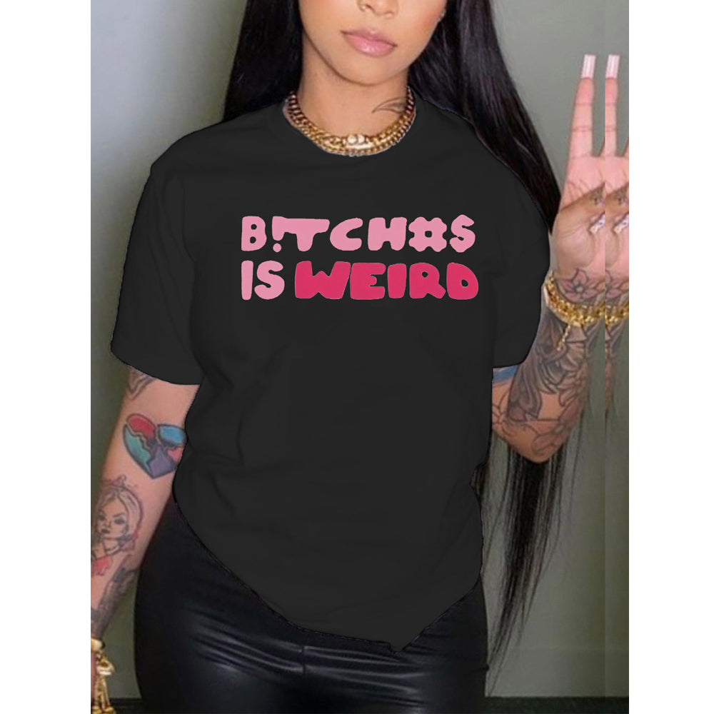 Women's Letter Printed Round Neck T-shirt Youth Casual