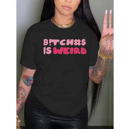 Women's Letter Printed Round Neck T-shirt Youth Casual